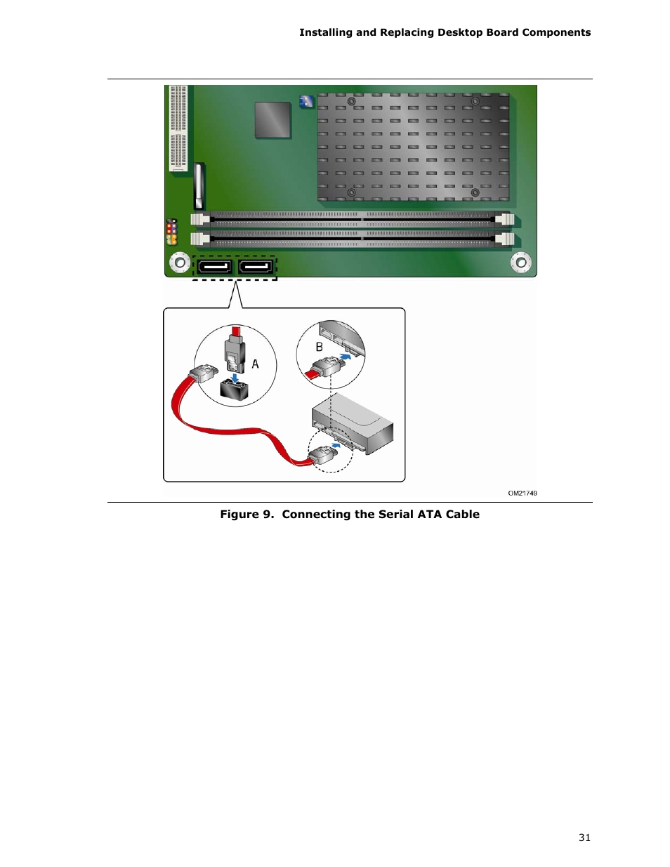 Connecting, Serial ata cable, D (figure 9, a) | Figure 9, b) | Intel D510MO User Manual | Page 31 / 66