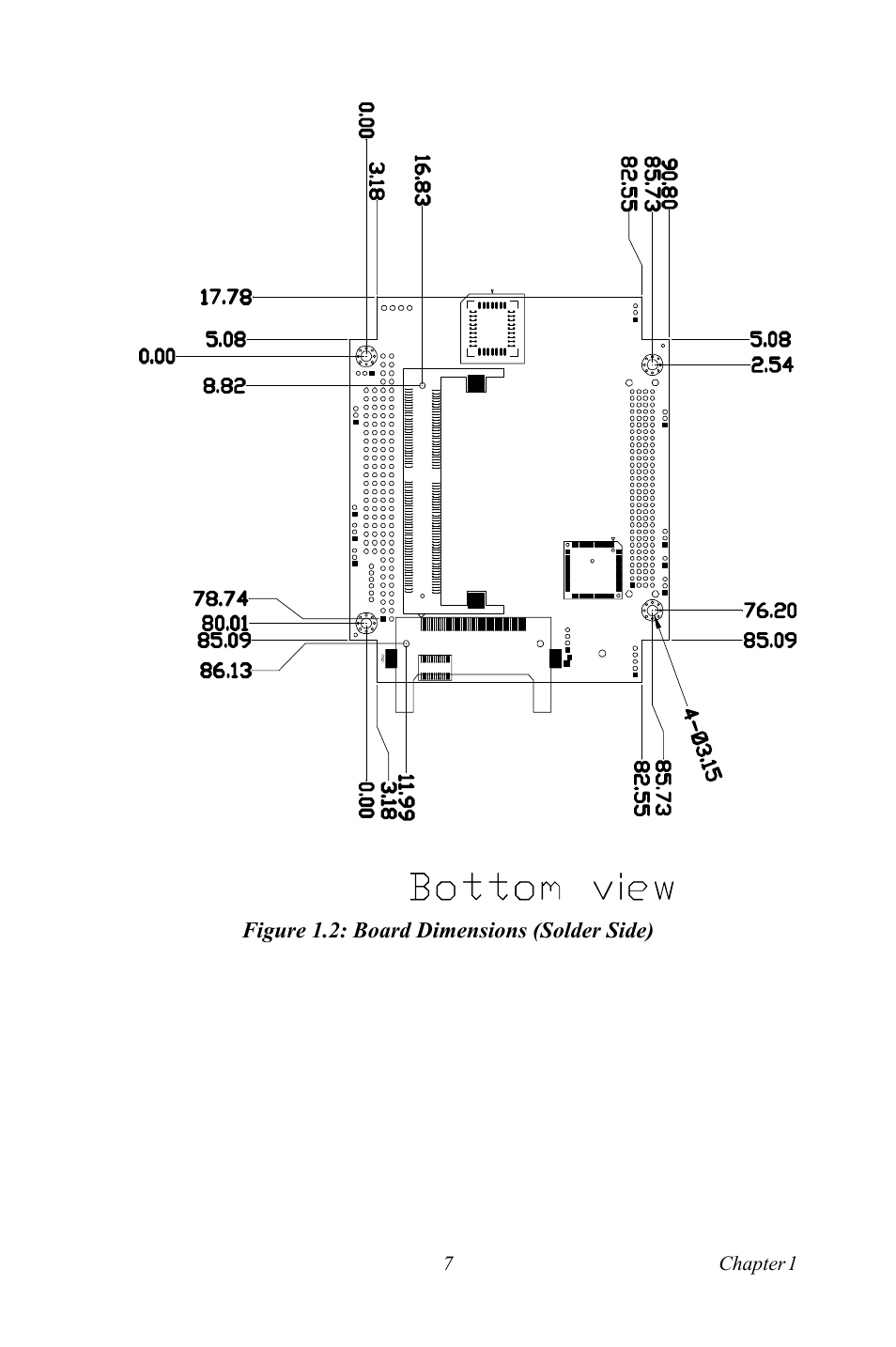 Figure 1.2: board dimensions (solder side), Figure 1.2:board dimensions (solder side) | Intel PCM-3370 User Manual | Page 19 / 128