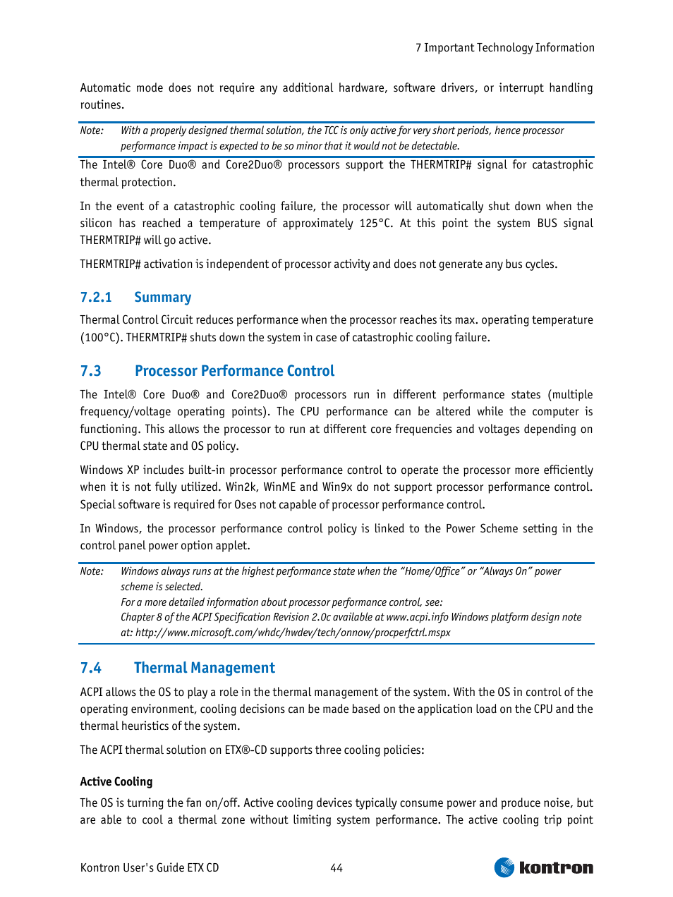 Summary, Processor performance control, Thermal management | 3 processor performance control, 4 thermal management | Intel ETX CD User Manual | Page 44 / 91
