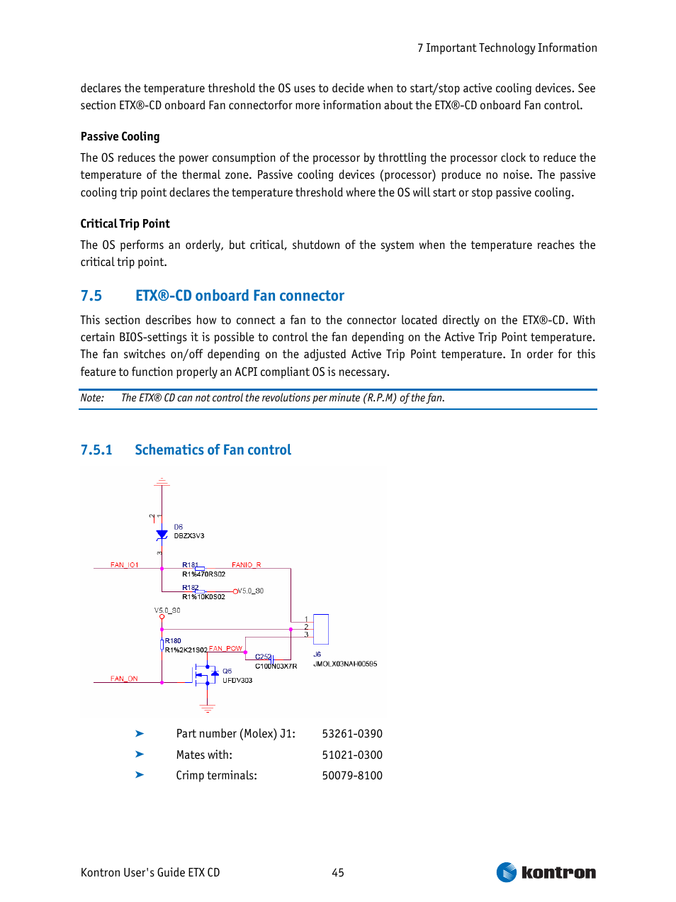 Etx®-cd onboard fan connector, Schematics of fan control, 5 etx®-cd onboard fan connector | Intel ETX CD User Manual | Page 45 / 91