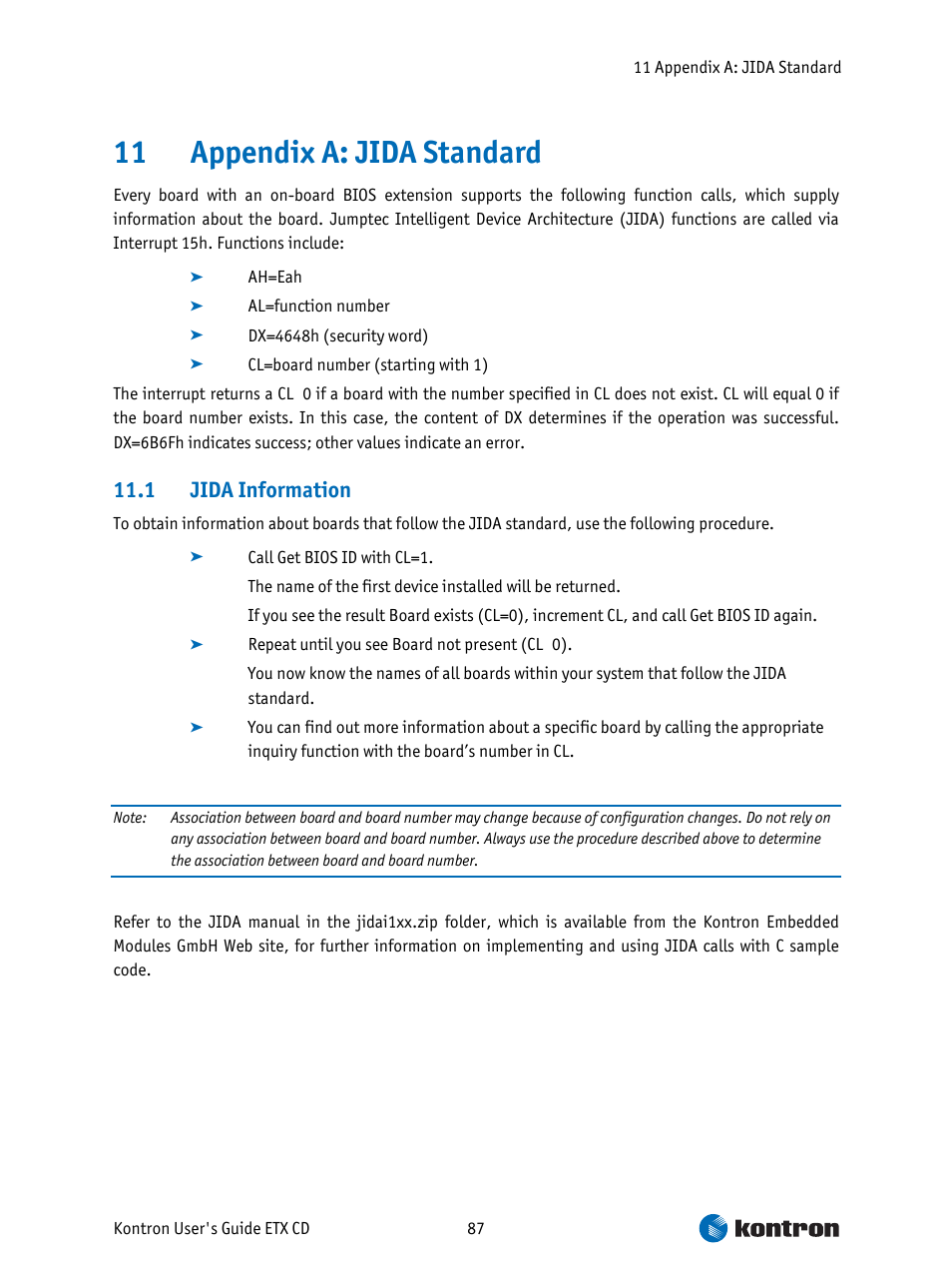 Appendix a: jida standard, Jida information, 11 appendix a: jida standard | 1 jida information | Intel ETX CD User Manual | Page 87 / 91