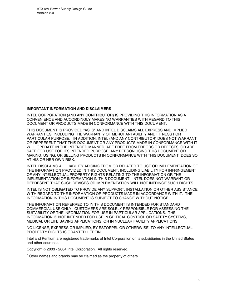 Disclaimer | Intel ATX12V User Manual | Page 2 / 43