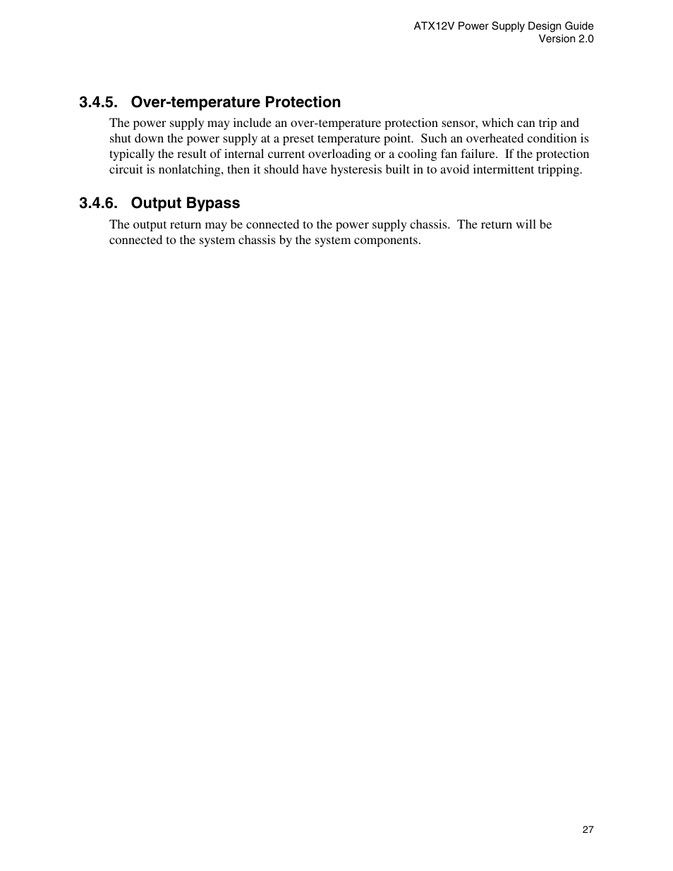 Over-temperature protection, Output bypass | Intel ATX12V User Manual | Page 27 / 43