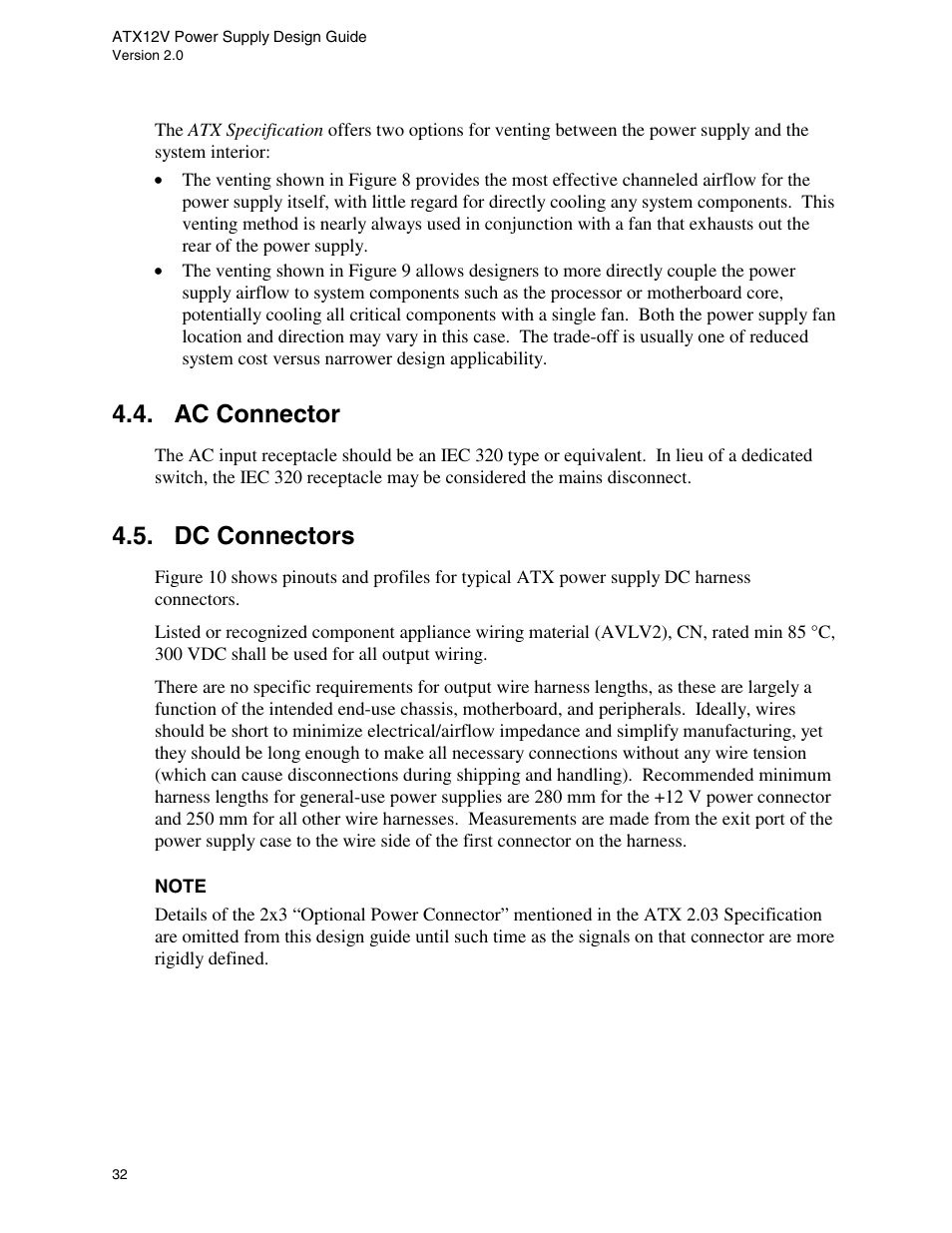 Ac connector, Dc connectors | Intel ATX12V User Manual | Page 32 / 43