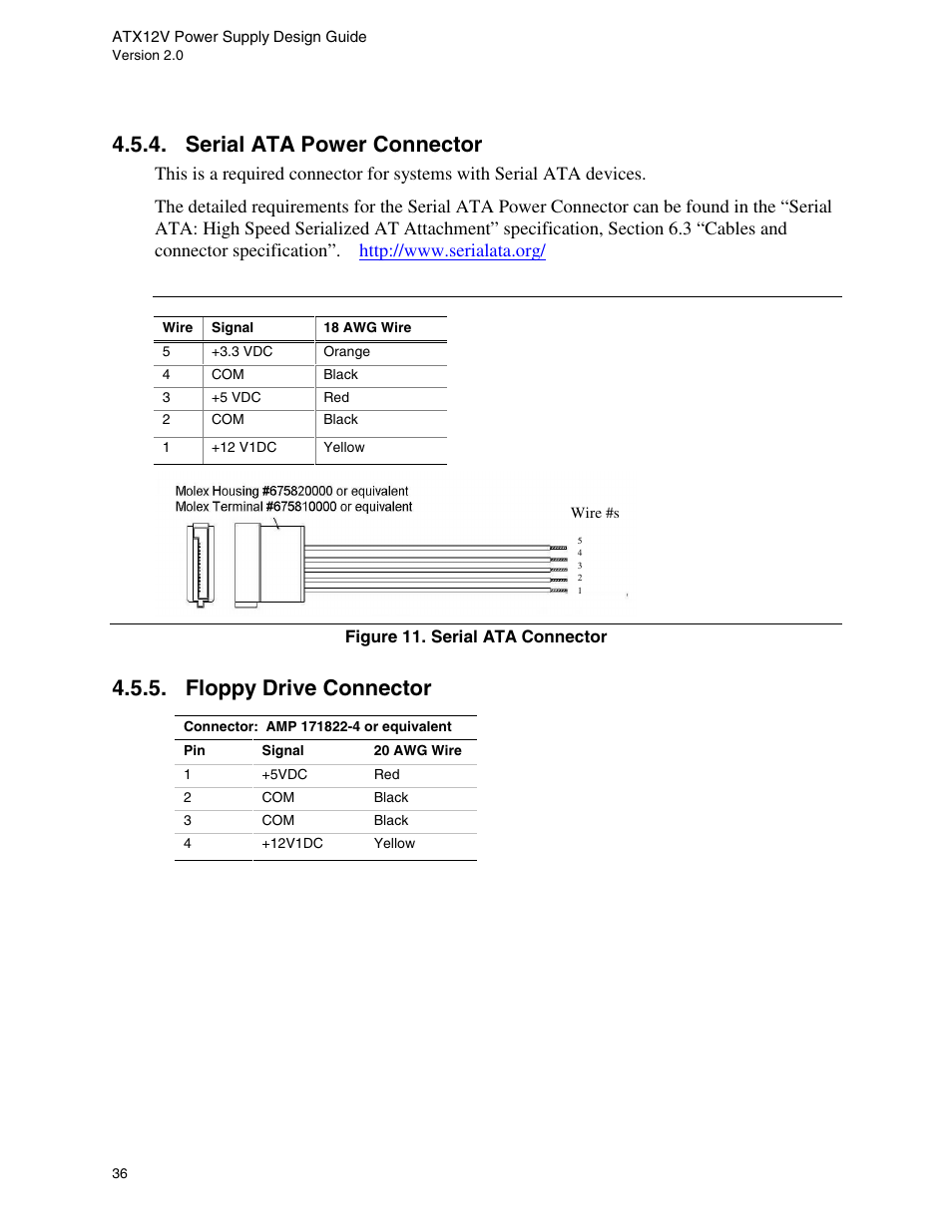 Serial ata power connector, Floppy drive connector, Figure 11. serial ata connector | Intel ATX12V User Manual | Page 36 / 43