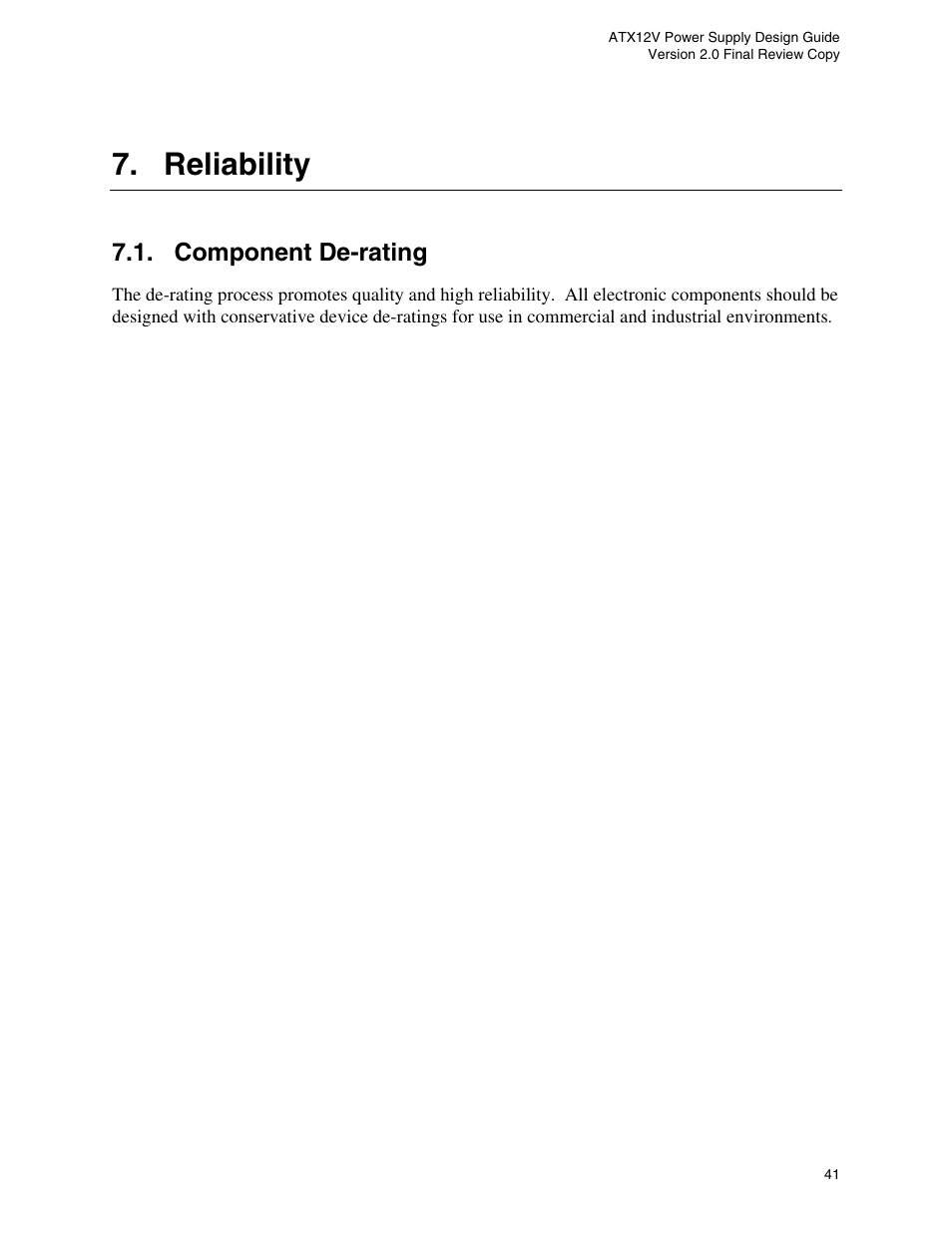 Reliability, Component de-rating | Intel ATX12V User Manual | Page 41 / 43