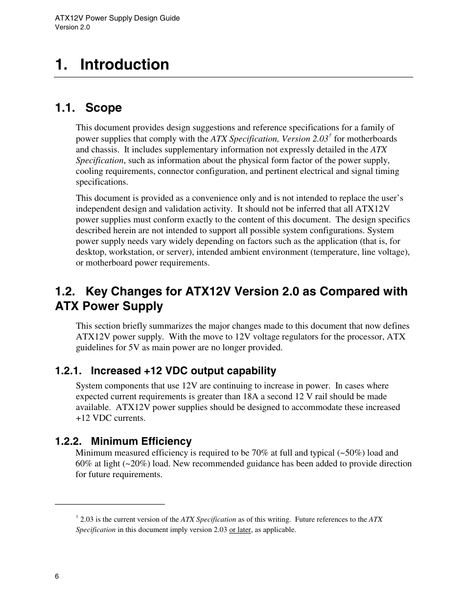 Introduction, Scope, Increased +12 vdc output capability | Minimum efficiency | Intel ATX12V User Manual | Page 6 / 43