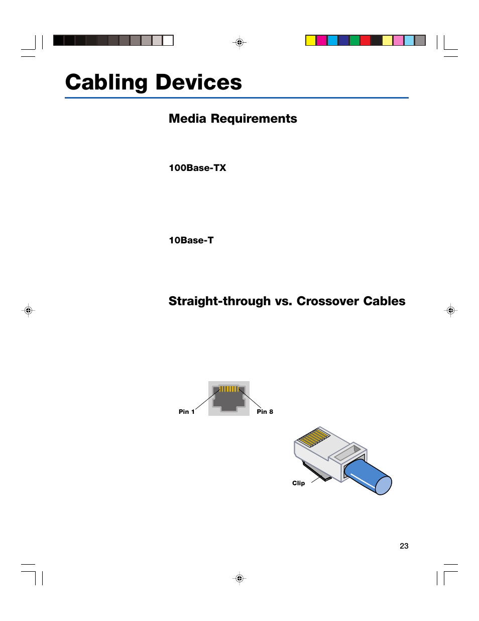 Cabling devices, Media requirements, Straight-through vs. crossover cables | Intel 410T User Manual | Page 25 / 40