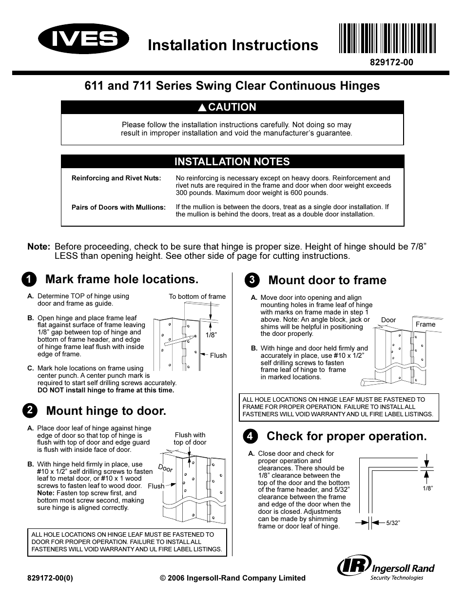 Ives 711 Series User Manual | 2 pages