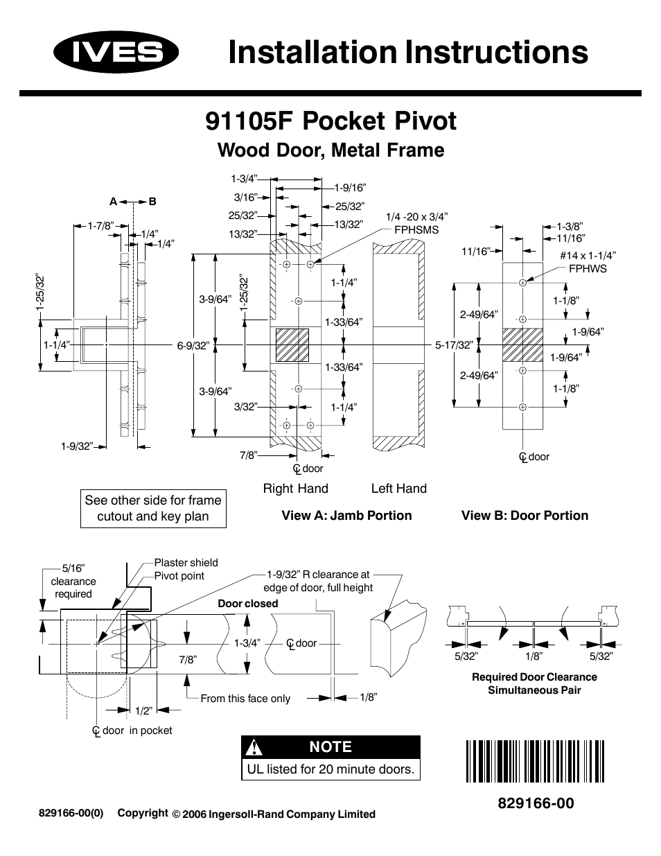 Ives Pocket Pivot 91105F User Manual | 2 pages