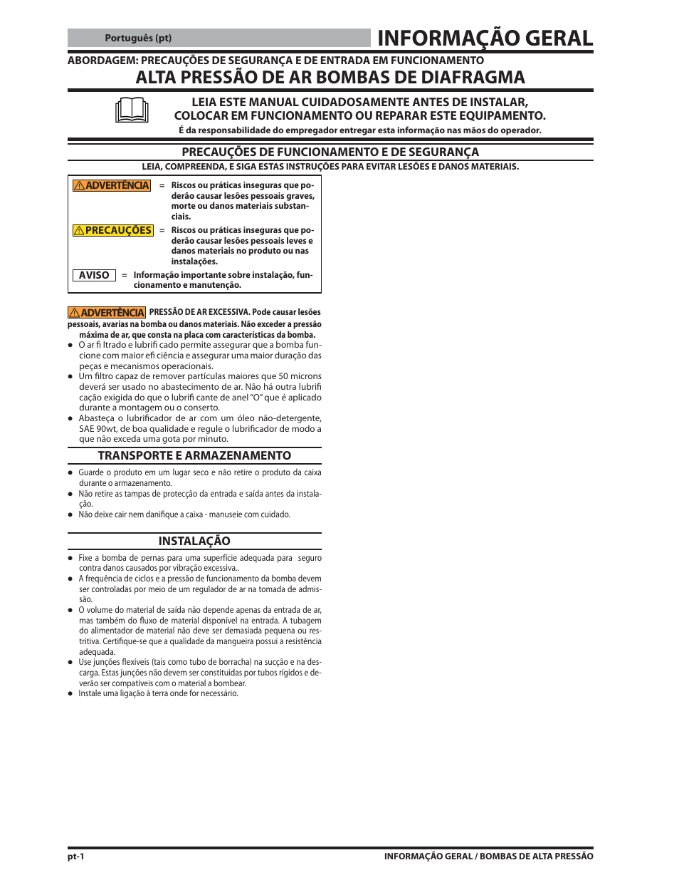 Informação geral, Alta pressão de ar bombas de diafragma | Ives S-634 User Manual | Page 24 / 53