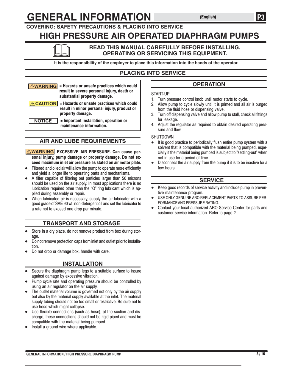 General information, High pressure air operated diaphragm pumps | Ives S-634 User Manual | Page 4 / 53