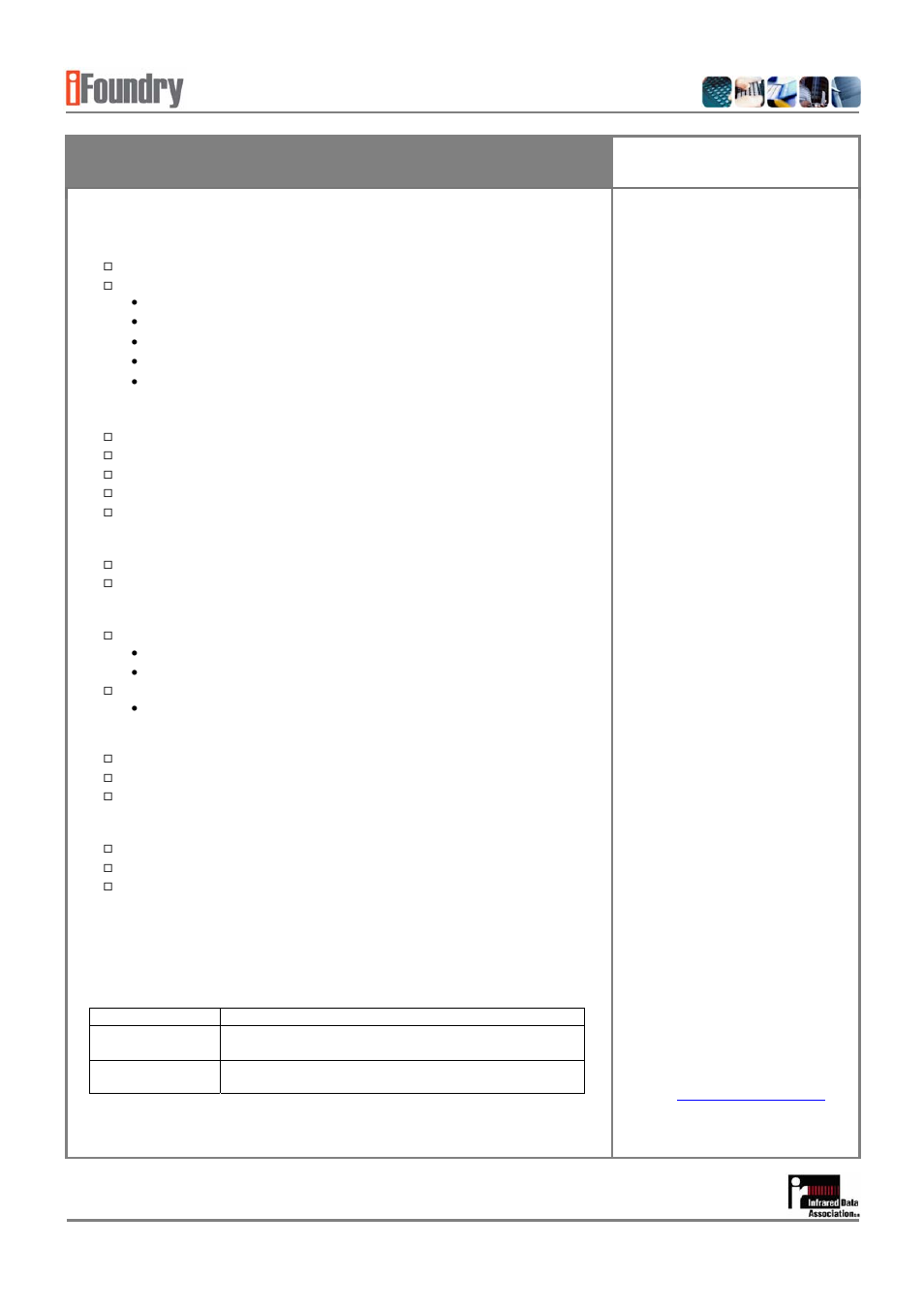 Ifsys-8001 irda, Pc adapter product brief | IFoundry Systems IrDA PC Adapter IFSYS-8001 User Manual | Page 2 / 2