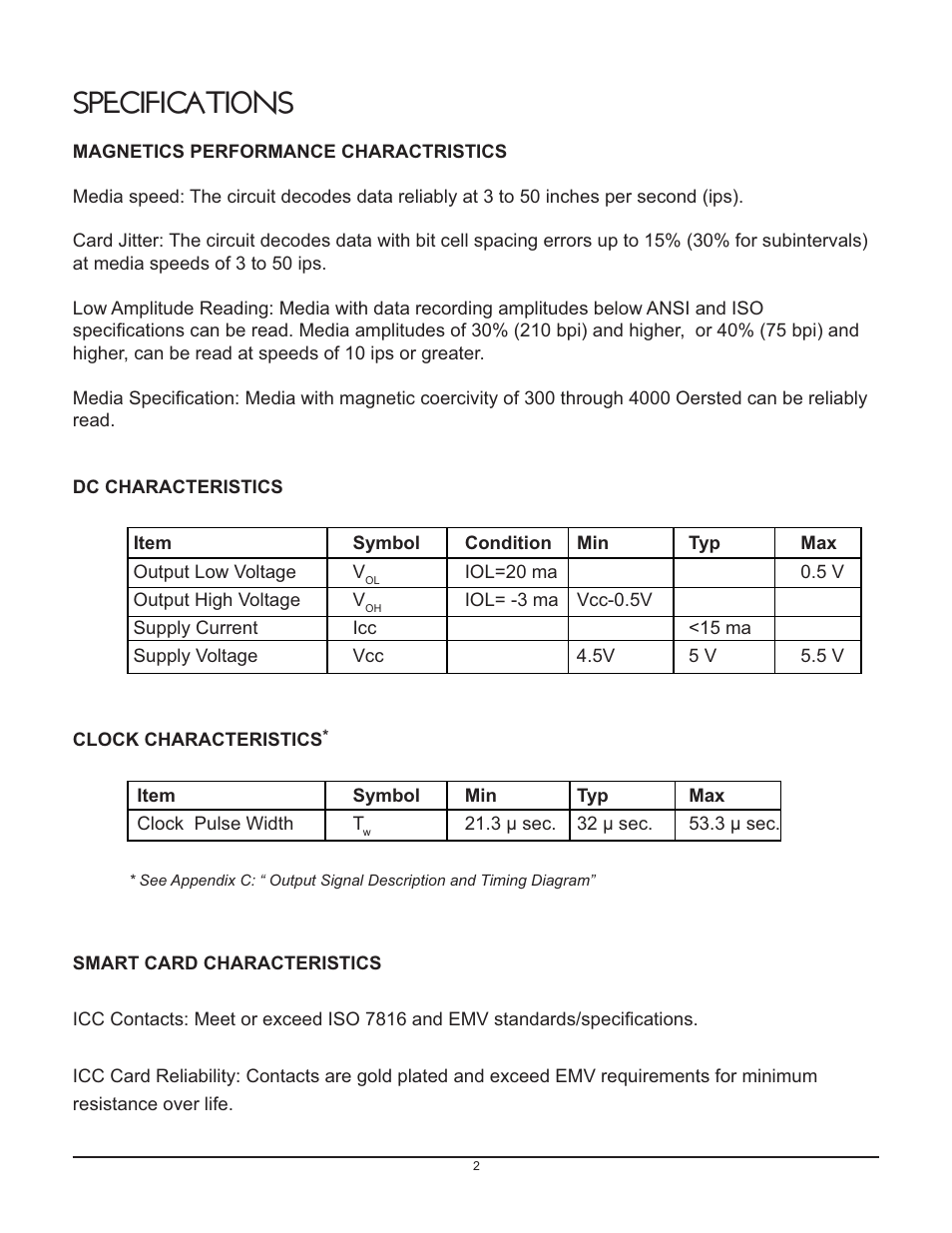 Specifications | ID Tech Spectrum IIa User Manual | Page 5 / 12