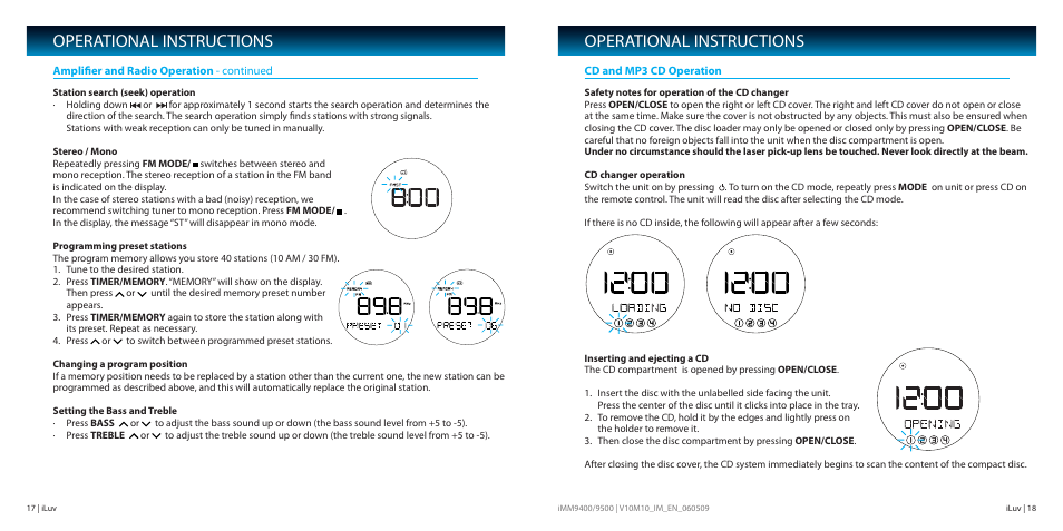 Operational instructions | Iluv IMM9400 User Manual | Page 10 / 18