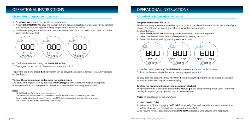 Operational instructions | Iluv IMM9400 User Manual | Page 12 / 18