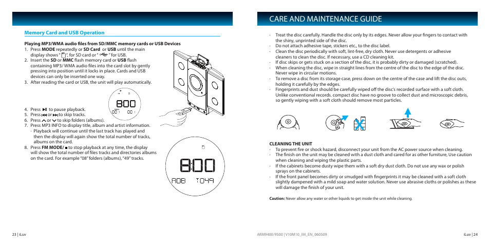 Care and maintenance guide | Iluv IMM9400 User Manual | Page 13 / 18