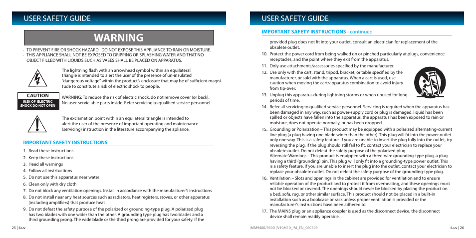 Warning, User safety guide | Iluv IMM9400 User Manual | Page 14 / 18