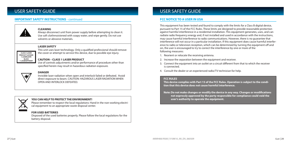 User safety guide | Iluv IMM9400 User Manual | Page 15 / 18