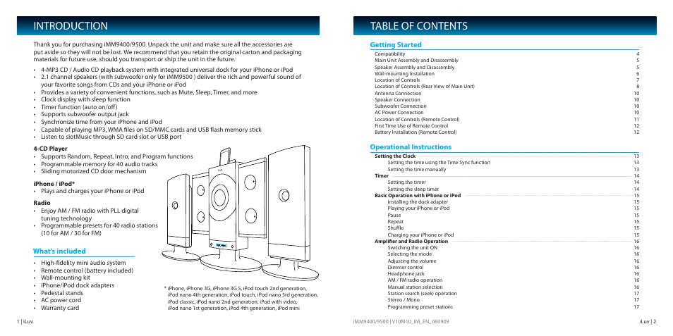 Table of contents introduction | Iluv IMM9400 User Manual | Page 2 / 18