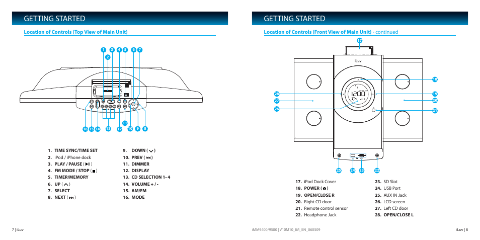 Getting started, Aux in phones | Iluv IMM9400 User Manual | Page 5 / 18