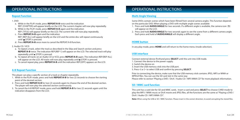 Operational instructions | Iluv i1166 User Manual | Page 11 / 18