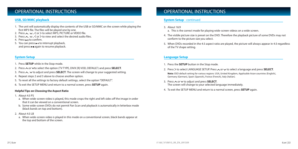 Operational instructions | Iluv i1166 User Manual | Page 12 / 18