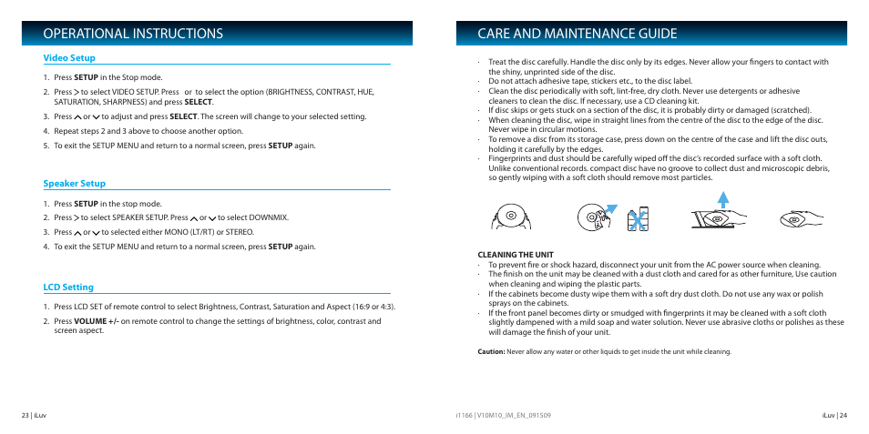 Care and maintenance guide, Operational instructions | Iluv i1166 User Manual | Page 13 / 18