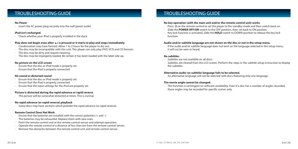 Troubleshooting guide | Iluv i1166 User Manual | Page 14 / 18
