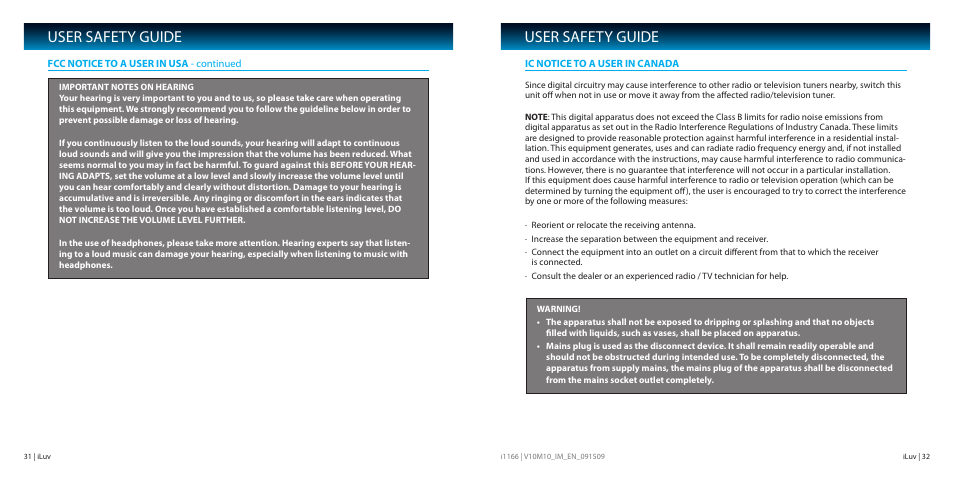 User safety guide | Iluv i1166 User Manual | Page 17 / 18