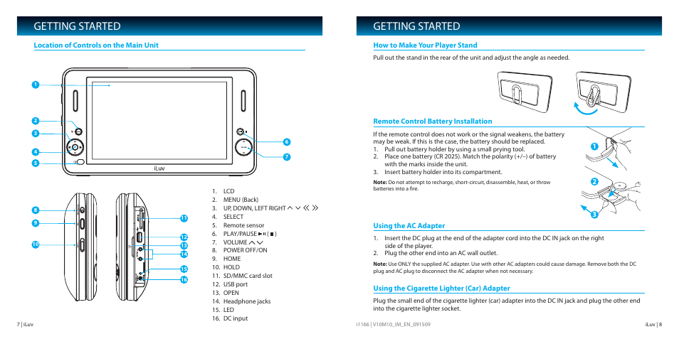 Getting started | Iluv i1166 User Manual | Page 5 / 18