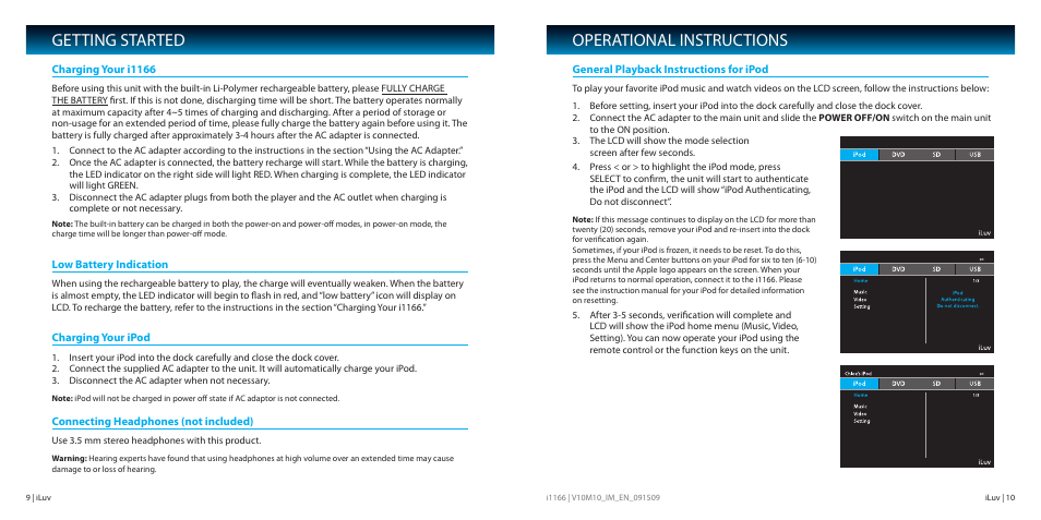Getting started, Operational instructions | Iluv i1166 User Manual | Page 6 / 18