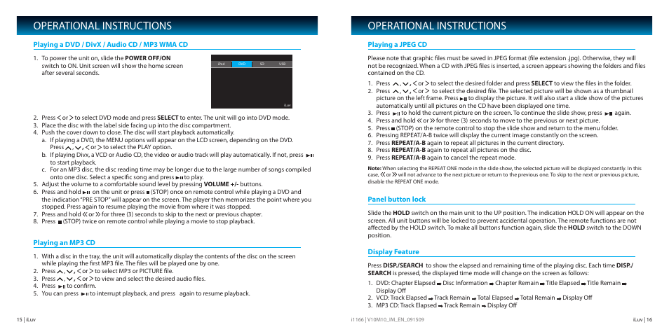 Operational instructions | Iluv i1166 User Manual | Page 9 / 18