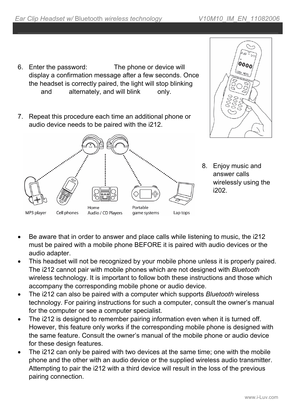 Operating instructions pairing i212 – continued | Iluv i212 User Manual | Page 11 / 19