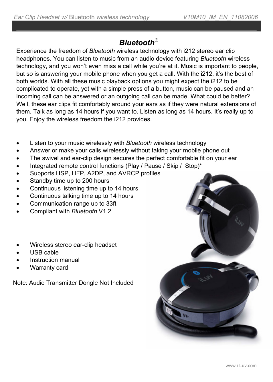 Getting started, Iluv, Stereo ear clips with bluetooth | Wireless technology, Get caught up in the music instead of the wires, What’s included | Iluv i212 User Manual | Page 6 / 19