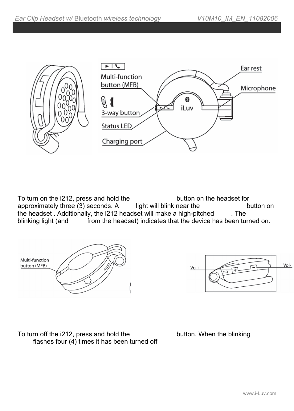 Operating instructions, Location of controls, Turning on/off the i212 | Iluv i212 User Manual | Page 9 / 19