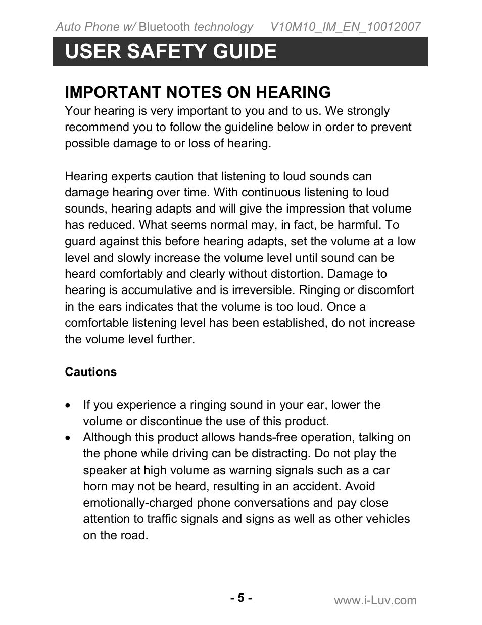 User safety guide | Iluv ii322 User Manual | Page 6 / 24
