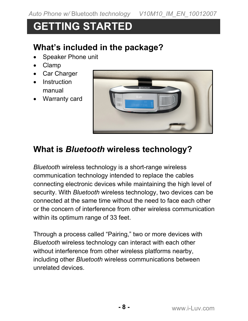 Getting started, What’s included in the package, What is bluetooth wireless technology | Iluv ii322 User Manual | Page 9 / 24