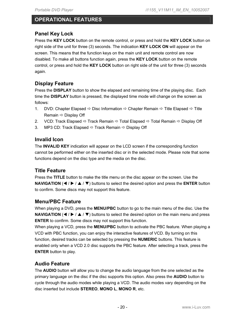 Iluv i1155 User Manual | Page 21 / 32