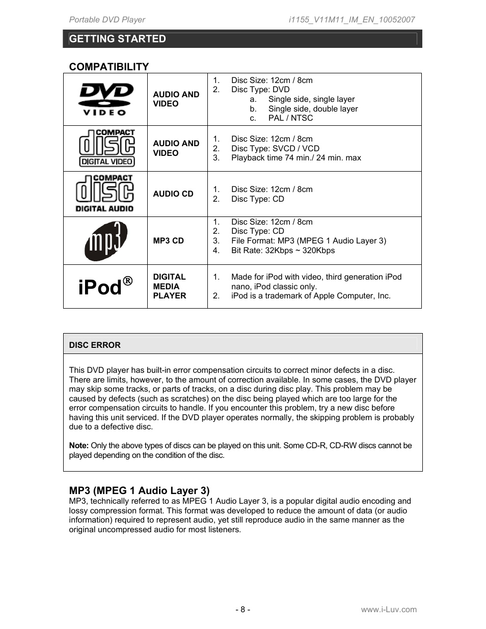 Ipod | Iluv i1155 User Manual | Page 9 / 32