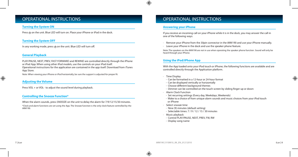 Operational instructions | Iluv IMM190 User Manual | Page 5 / 10