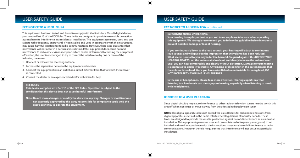 User safety guide | Iluv IMM190 User Manual | Page 8 / 10