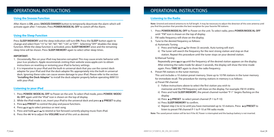 Operational instructions | Iluv IMM153 User Manual | Page 5 / 10