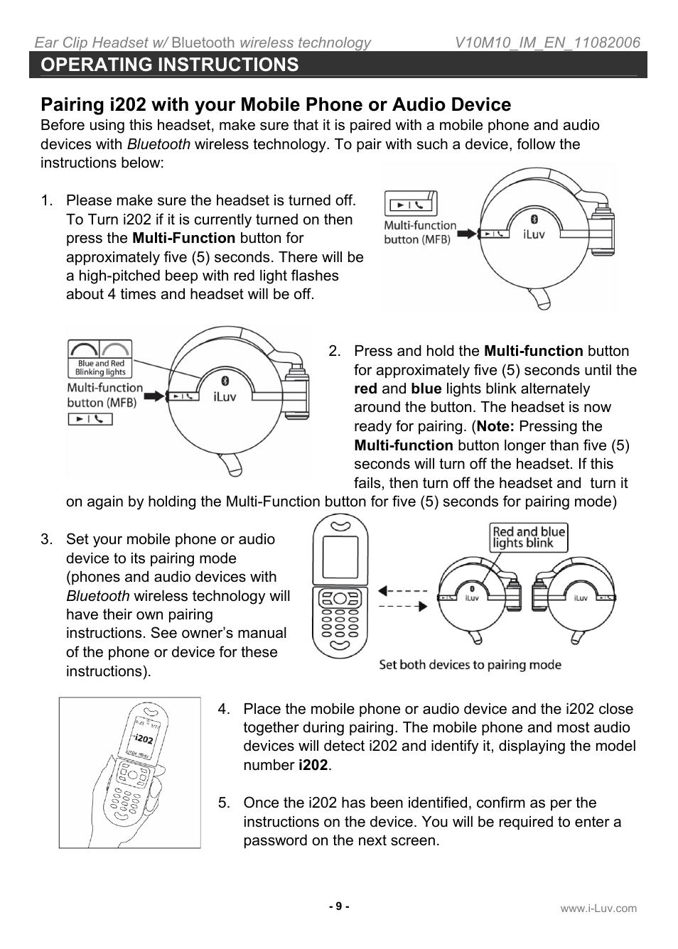 Operating instructions | Iluv i202 User Manual | Page 10 / 20