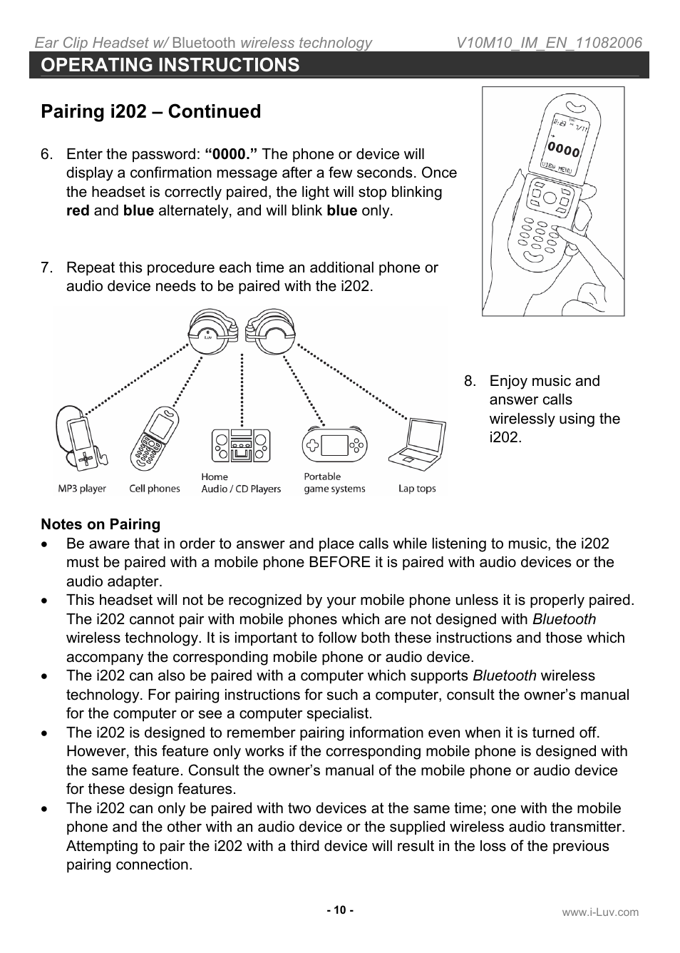 Operating instructions pairing i202 – continued | Iluv i202 User Manual | Page 11 / 20