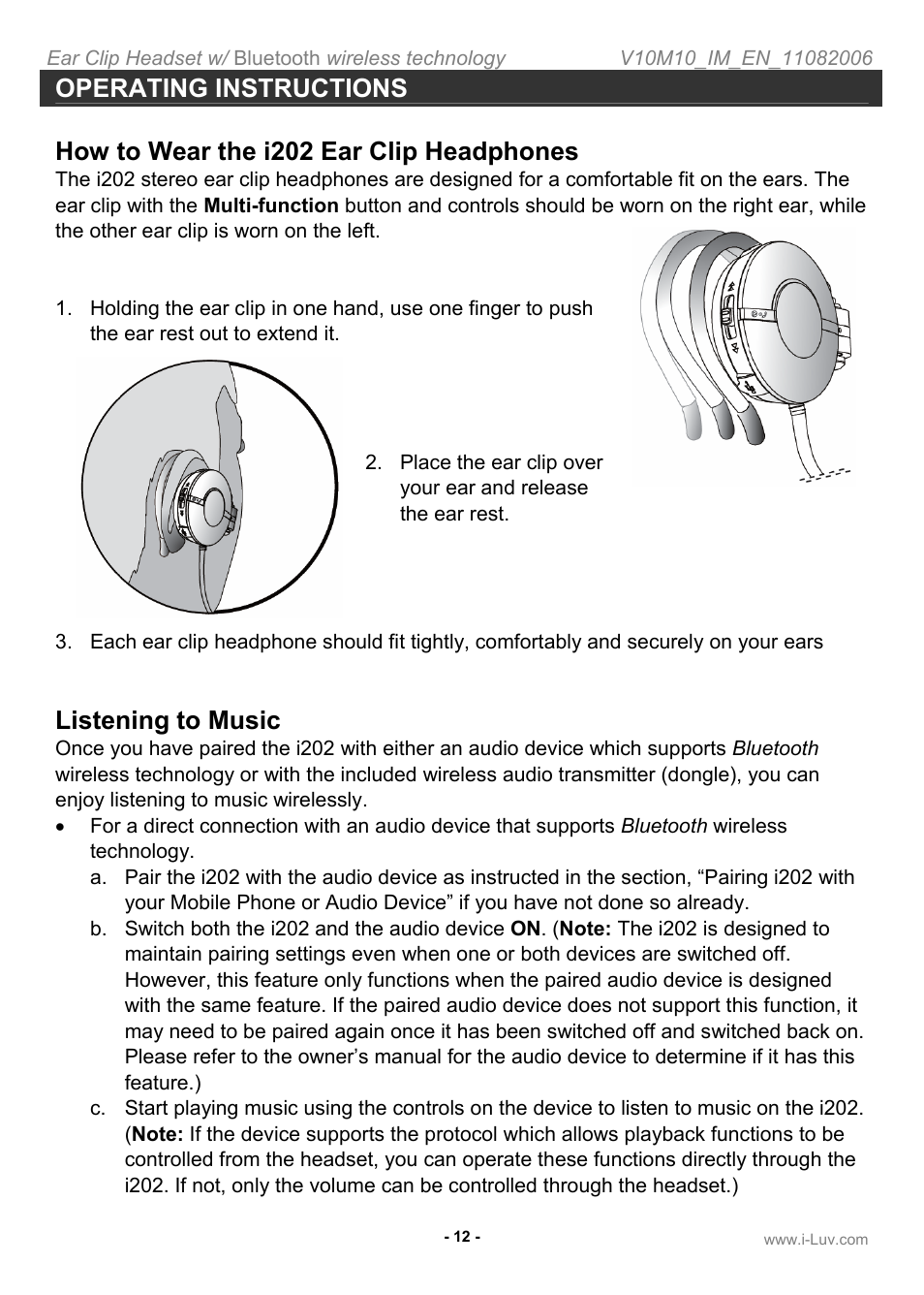 Listening to music | Iluv i202 User Manual | Page 13 / 20