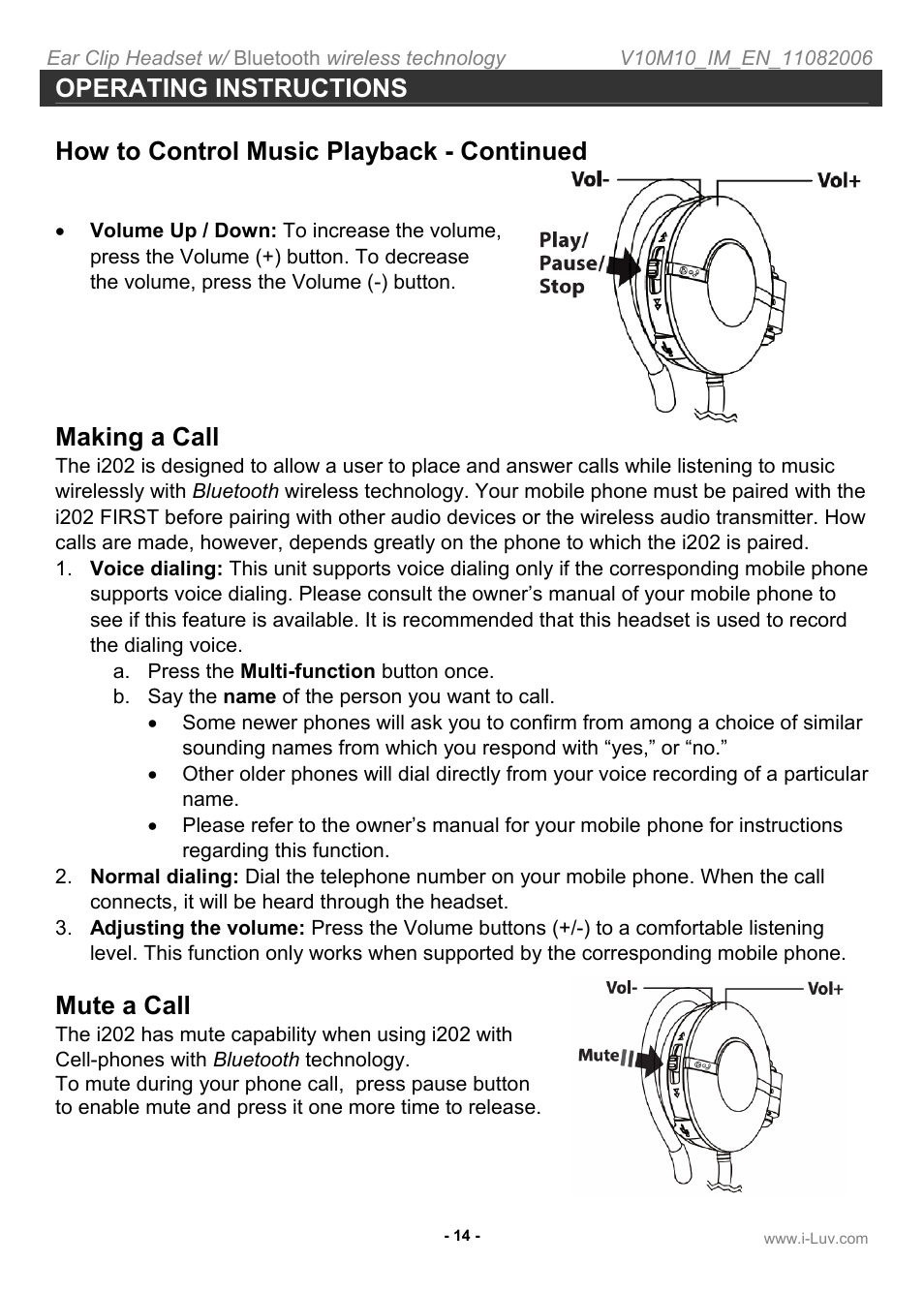 Making a call, Mute a call | Iluv i202 User Manual | Page 15 / 20