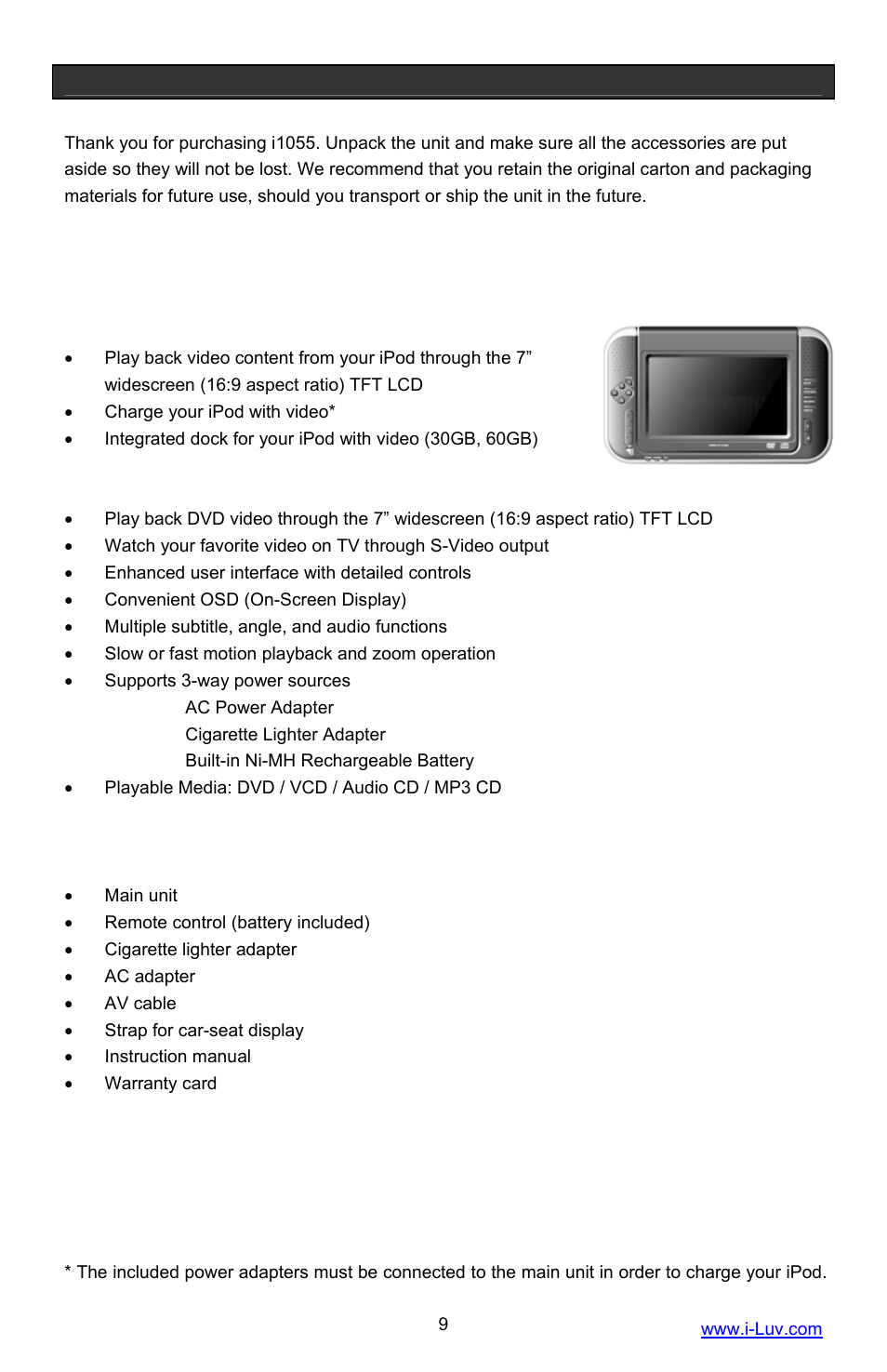 Getting started | Iluv i1055 User Manual | Page 10 / 36