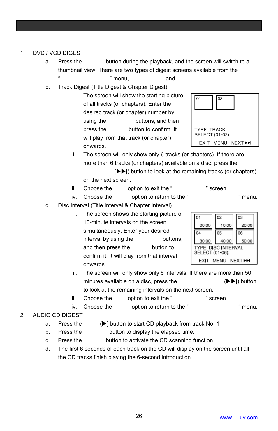 Operational features, Digest function | Iluv i1055 User Manual | Page 27 / 36