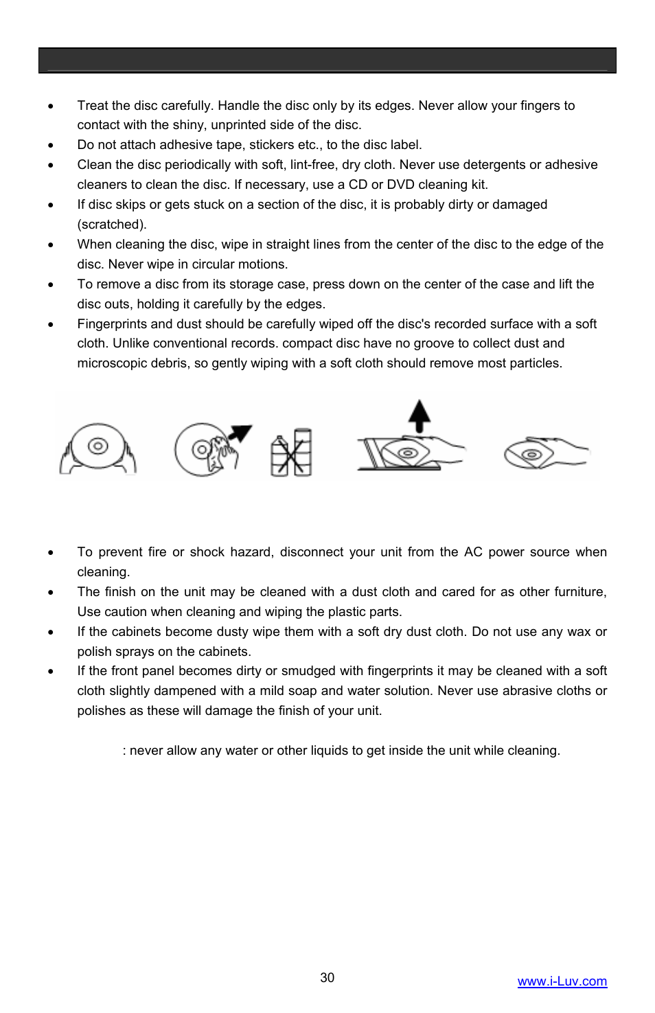 Care and maintenance guide, Cleaning the unit | Iluv i1055 User Manual | Page 31 / 36